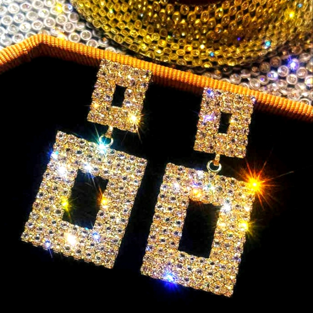 Rhinestone Square Earrings